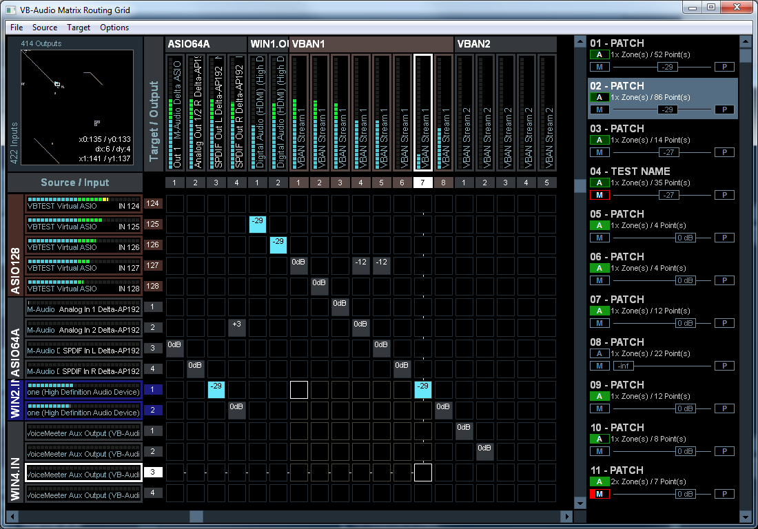 VB-Audio Matrix Routing Grid and Preset Patch list